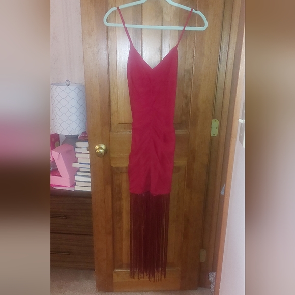 Anthropologie Vineet Bahl Sleeveless V-Neck Fringe Maxi Dress in Red - Picture 9 of 16